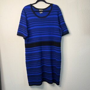 Taylor Striped Blue and Black Midi Dress‎